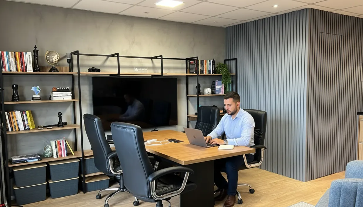 Engenheiro analisando propostas no escritório Assyst