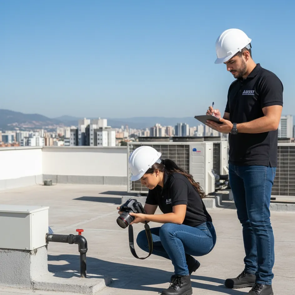 Equipe técnica em vistoria de cobertura