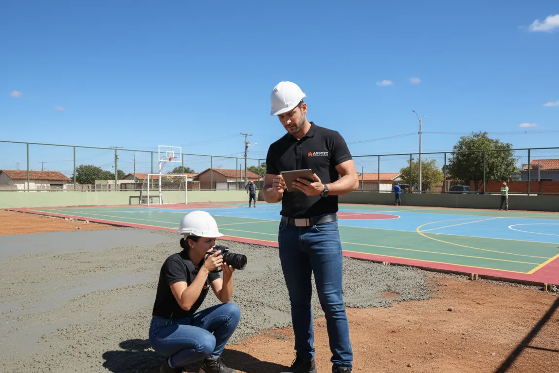 Equipe técnica em vistoria de área de lazer